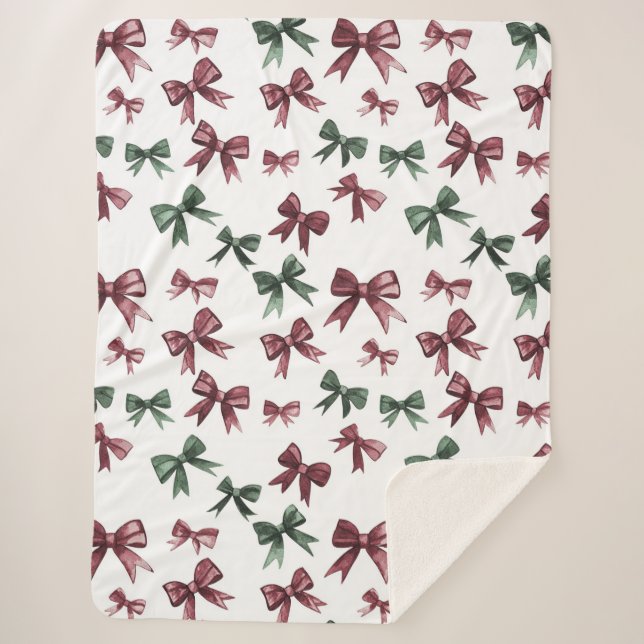 Red Green Bows Christmas Sherpa Blanket (Front)