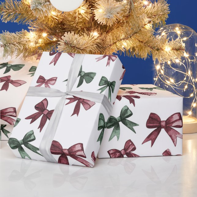 Red Green Bows Christmas Wrapping Paper (Holidays)