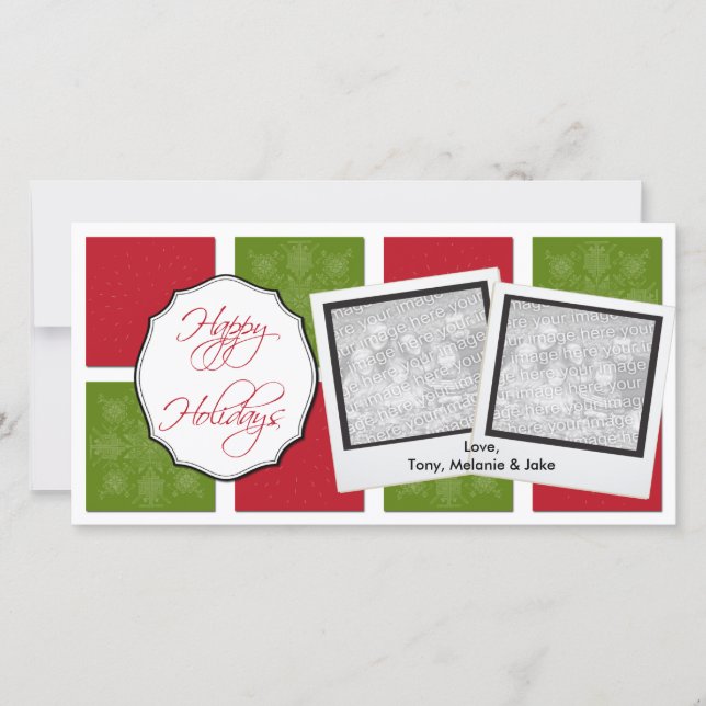 Red & Green Boxes Christmas Photo Cards (Front)