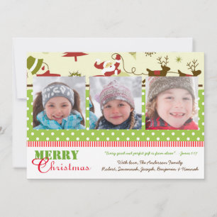 Red, Green, Brown Retro 3 Photos - Christmas Card