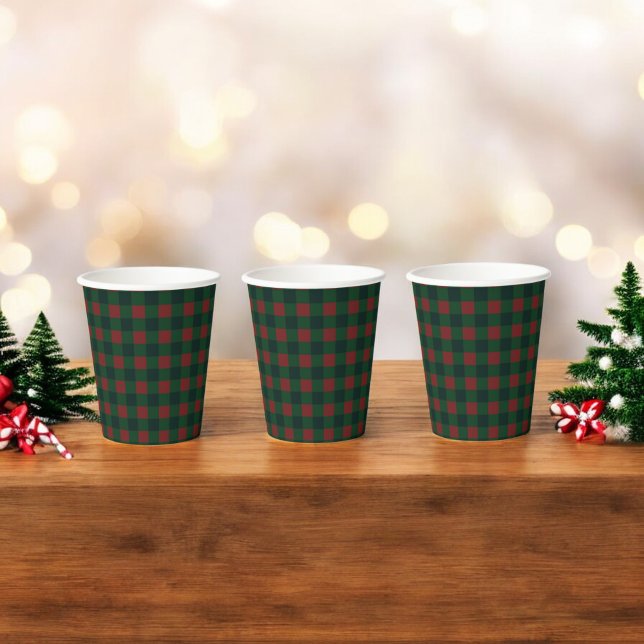 Red Green Buffalo Plaid Holiday Paper Cups (Creator Uploaded)