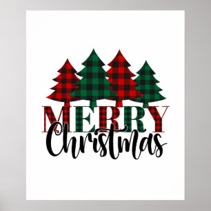 Red & Green Buffalo Plaid Pattern Christmas Tree Poster