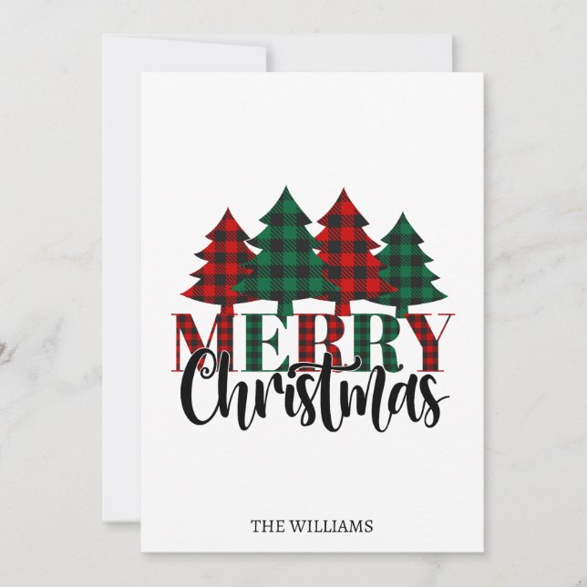 Red & Green Buffalo Plaid Pattern Merry Christmas Holiday Card (Front)