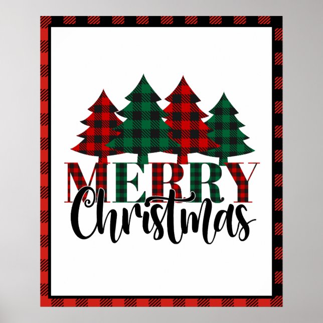Red & Green Buffalo Plaid Pattern Merry Christmas Poster (Front)