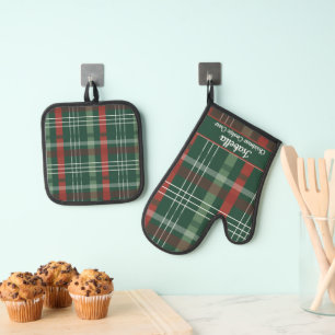 Red Green Buffalo Plaid Personalized Christmas Oven Mitt & Pot Holder Set