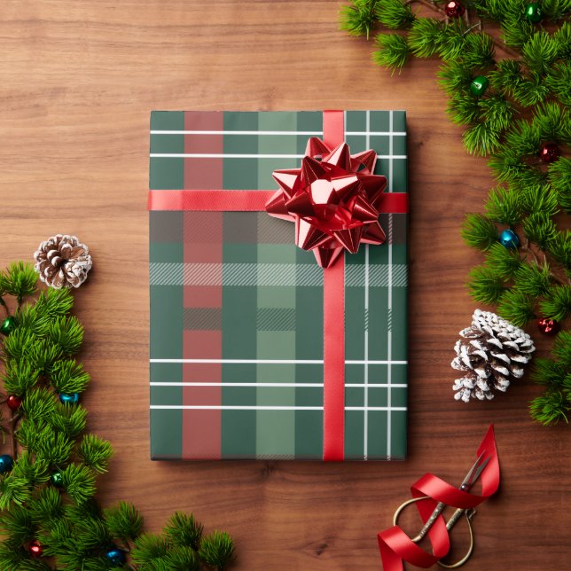 Red & Green Buffalo Plaid Personalized  Wrapping Paper (Holiday Gift)