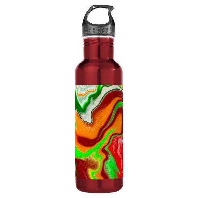 Red, Green, Burgundy Colourful Marble Fluid Art   710 Ml Water Bottle (Front)