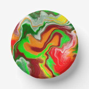 Red, Green, Burgundy Colourful Marble Fluid Art   Paper Plate
