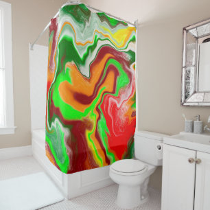 Red, Green, Burgundy Colourful Marble Fluid Art   Shower Curtain
