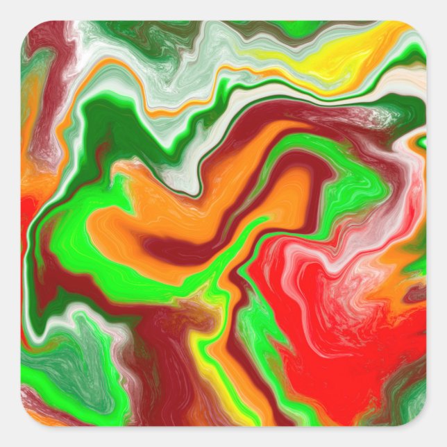 Red, Green, Burgundy Colourful Marble Fluid Art  Square Sticker (Front)
