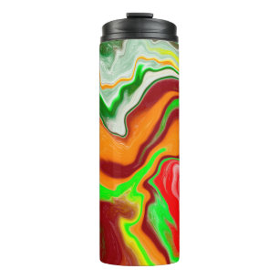 Red, Green, Burgundy Colourful Marble Fluid Art Thermal Tumbler