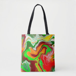 Red, Green, Burgundy Colourful Marble Fluid Art Tote Bag