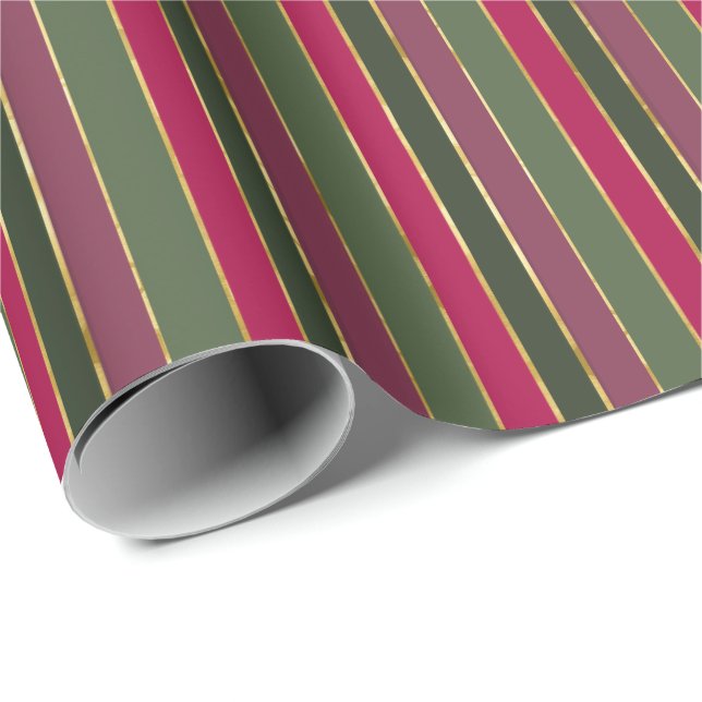 Red, Green, Burgundy, Gold Stripe Wrapping Paper (Roll Corner)