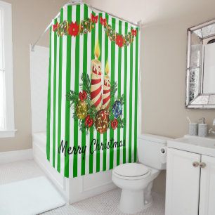 Red & Green Candle Centerpiece Christmas Bathroom Shower Curtain