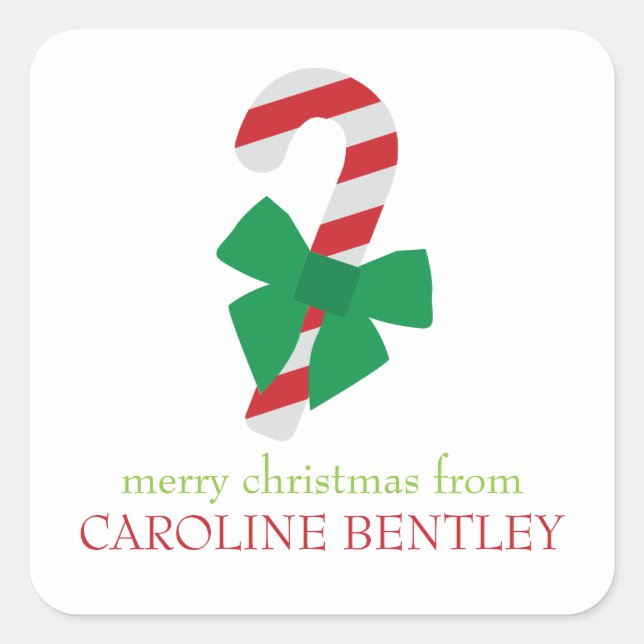 Red & Green Candy Cane Christmas Gift Stickers (Front)