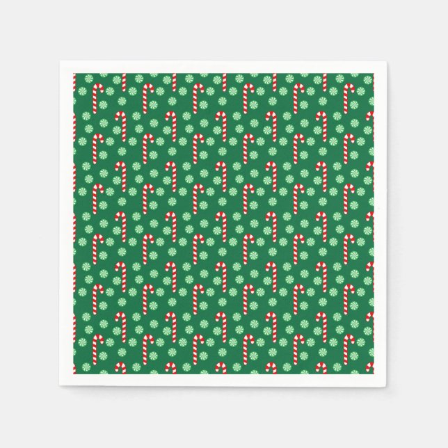 Red Green Candy Cane Peppermint Christmas Napkin (Front)