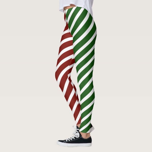 Red & Green Candy Stripes Leggings (Left)