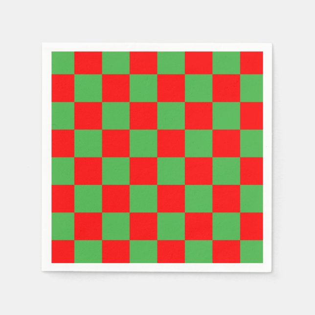 Red Green Check Chequered Pattern  Napkin (Front)