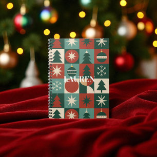 Red Green Checkered Mid Century Holiday Notebook