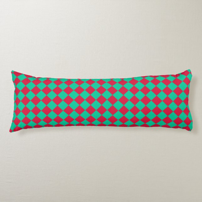 Red Green Chequered Diamond Pattern Body Cushion (Front)