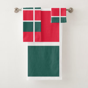 Red Green Chequered Pattern Bath Towel Set