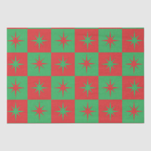 Red green chequered retro Christmas  starbursts   Tissue Paper