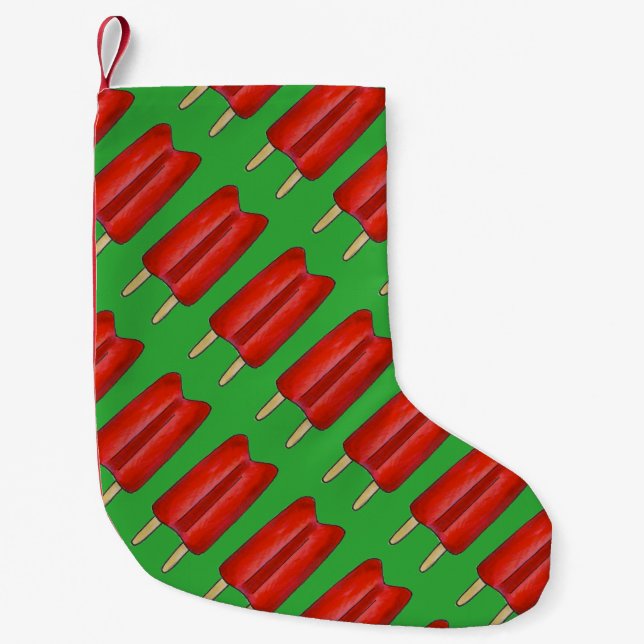 Red Green Cherry Twin Pop Popsicles Ice Lollies Small Christmas Stocking (Front)