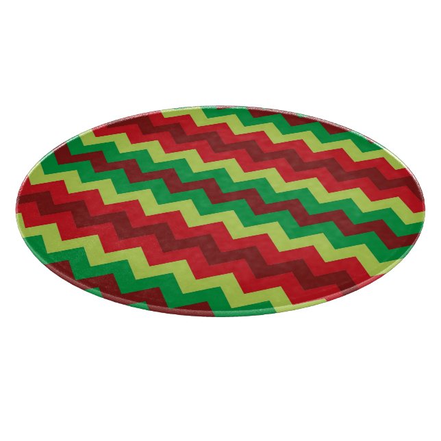 Red green chevron pattern glass cutting board (Corner)