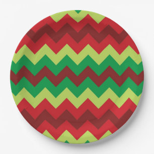Red green chevron pattern paper plates