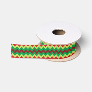 Red green chevron pattern ribbon satin ribbon
