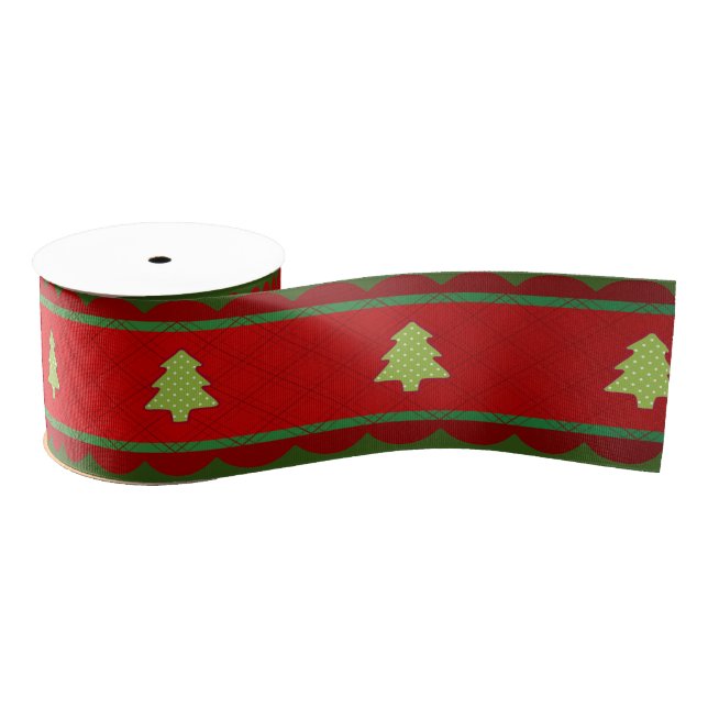 Red Green Christamas Trees Ribbon Grosgrain Ribbon (Spool)