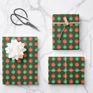 Red Green Christmas Balls Festive Xmas  Wrapping Paper Sheet