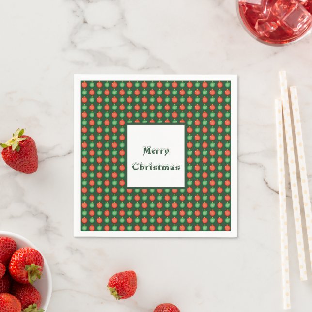 Red Green Christmas Balls Merry Christmas Festive Napkin (Insitu)
