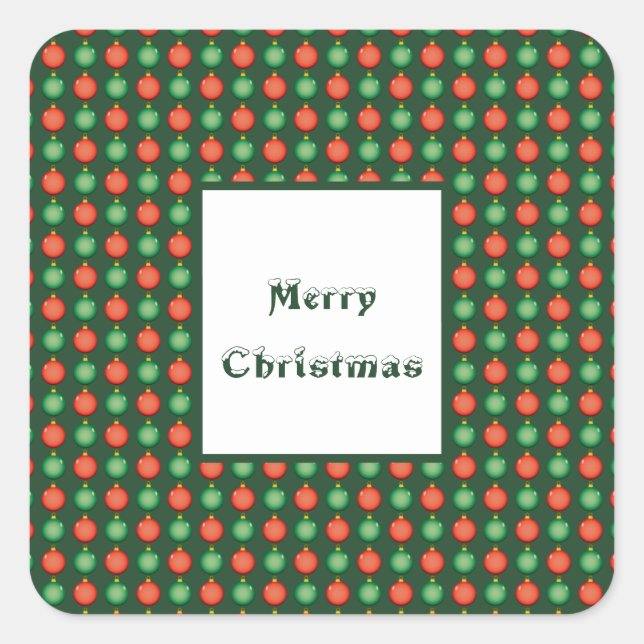 Red Green Christmas Balls Merry Christmas Festive Square Sticker (Front)