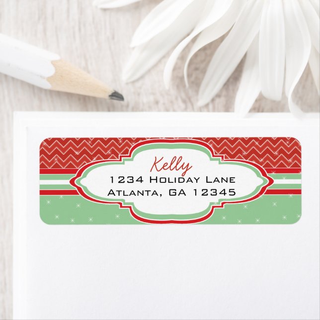 Red Green Christmas Chevron Pattern Return Address (Insitu)