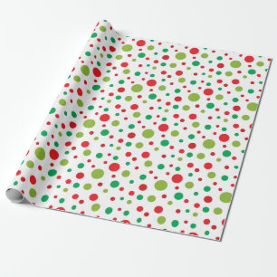 Red Green Christmas Confetti Dots Pattern Wrapping Paper