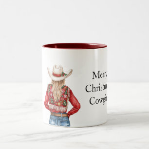 Red Green Christmas Cowgirl Blond Two-Tone Coffee Mug