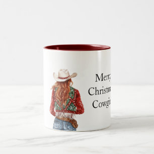 Red Green Christmas Cowgirl Two-Tone Coffee Mug