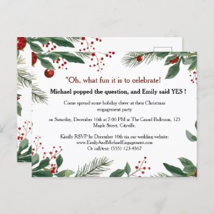 Red & Green Christmas Engagement Party Invitation Postcard