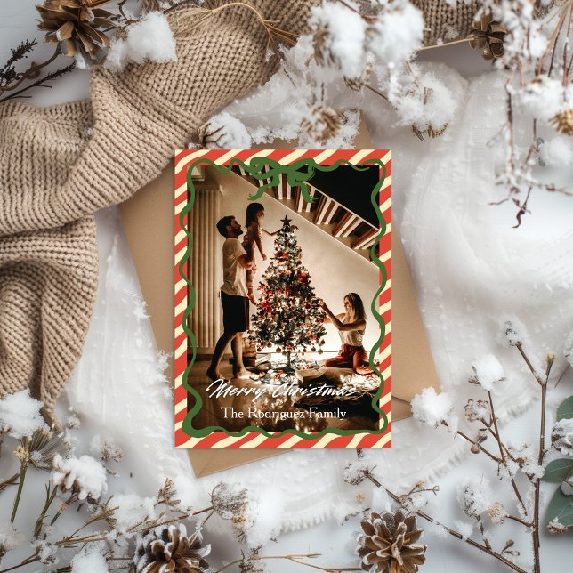 Red Green Christmas Family Photo Greeting Card (Creator Uploaded)
