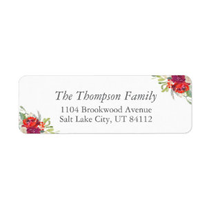Red Green Christmas Floral Return Address Label