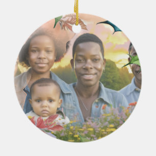Red & Green Christmas Holiday Annual Family Photo Ceramic Tree Decoration