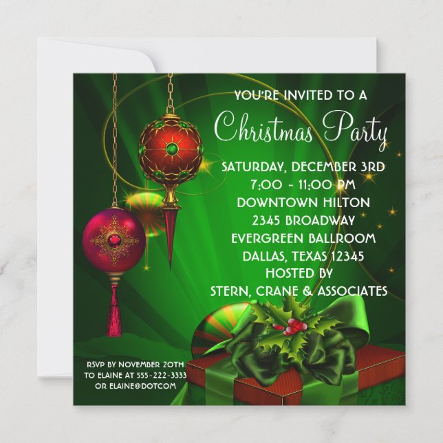 Red Green Christmas Holiday Party Invitation (Front)
