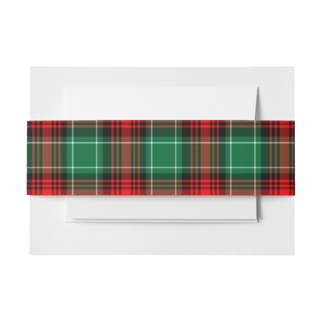 Red Green Christmas Holiday Plaid Pattern Band Invitation Belly Band (Front Example)