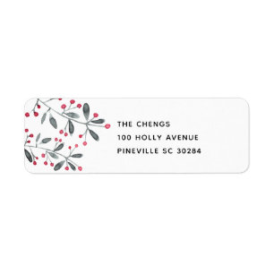 Red & Green Christmas Holly Leaves Return Address