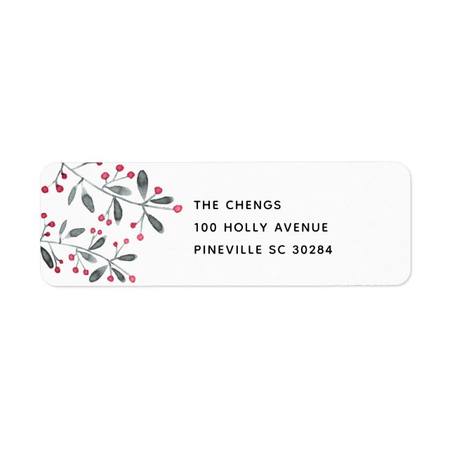 Red & Green Christmas Holly Leaves Return Address (Front)