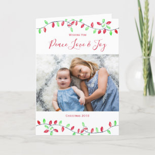 Red Green Christmas Lights Christmas Photo Holiday Card