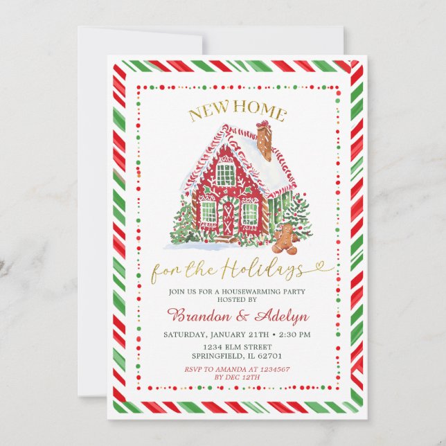 Red & Green Christmas New Home Housewarming Party Invitation (Front)