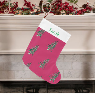 Red green Christmas Pagoda Tree pattern Large Christmas Stocking