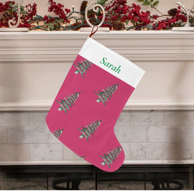 Red green Christmas Pagoda Tree pattern Large Christmas Stocking (Sage red Christmas Pagoda Tree pattern Large Christmas Stocking)